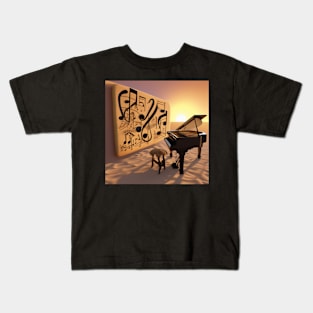 Abstract image of a piano and musical symbols Kids T-Shirt